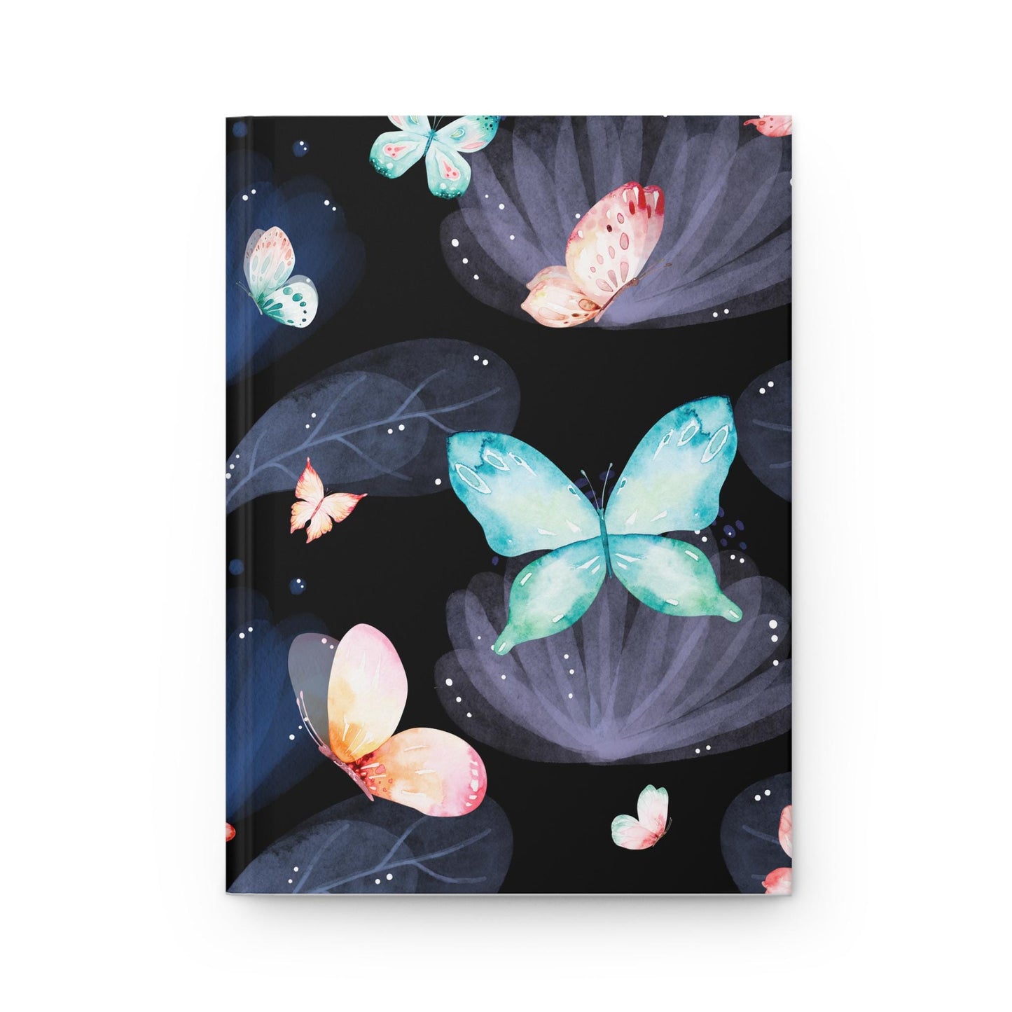 Butterfly Journal, Matte Hardcover Notebook for Writing, Romantic Night Garden Diary, Soft Glowy Accents, Lovely Gift for Writers, Dark