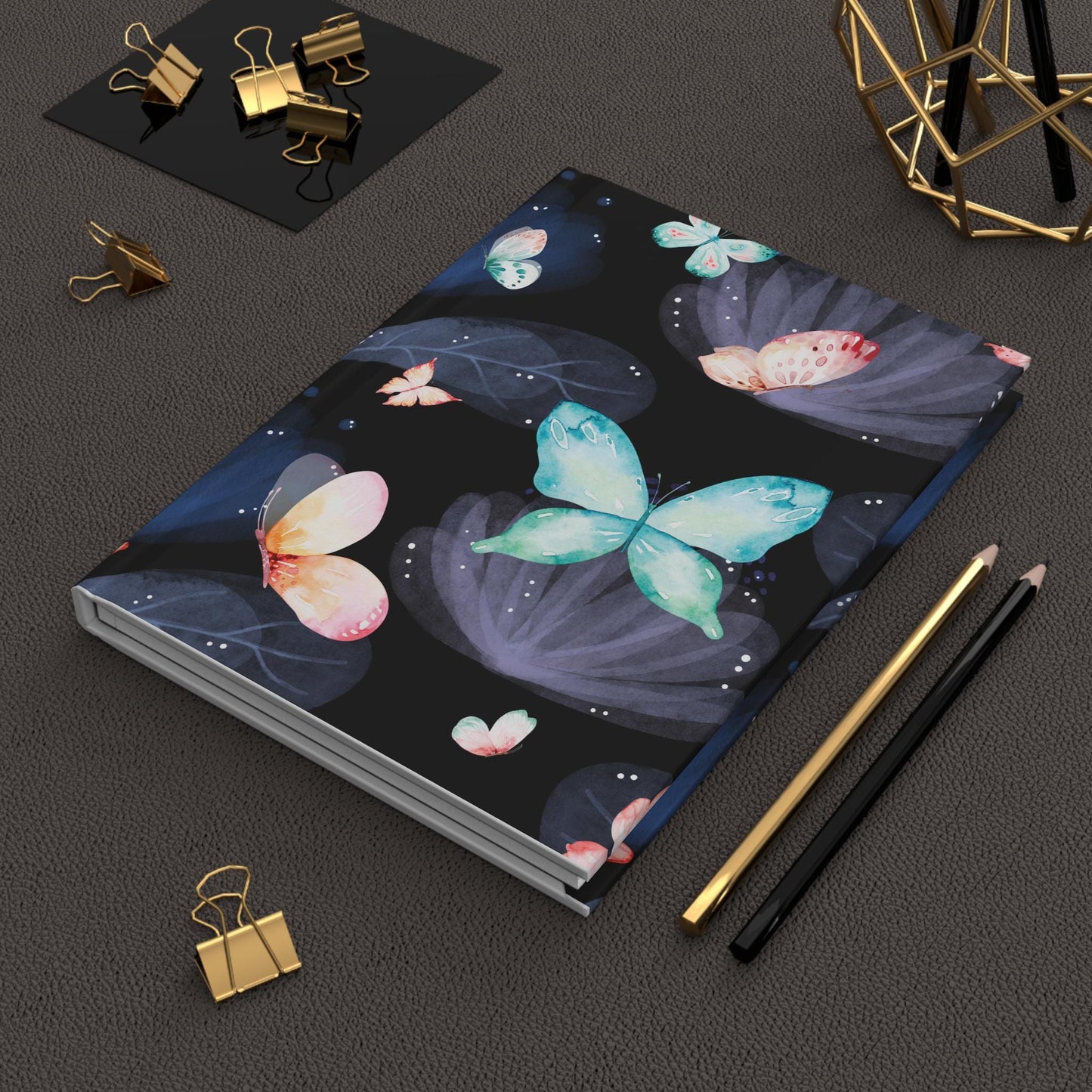 Butterfly Journal, Matte Hardcover Notebook for Writing, Romantic Night Garden Diary, Soft Glowy Accents, Lovely Gift for Writers, Dark