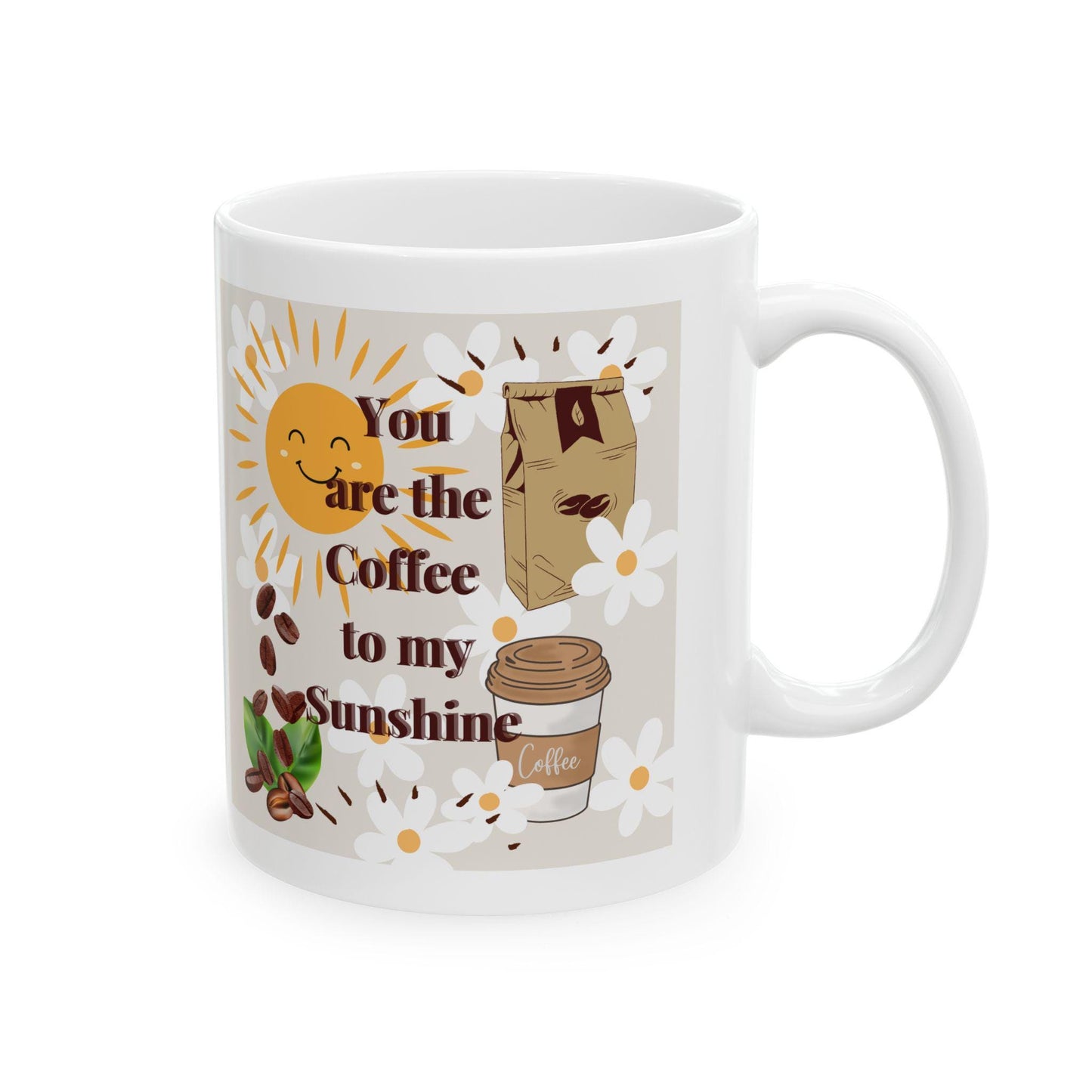 Coffee Mug, Fun Coffee Theme, Romantic, Breakfast Mug, Coffee and Sunshine, Husband Wife Gift, Coffee Lover, Ceramic Tea Cup, Kitchen Decor,