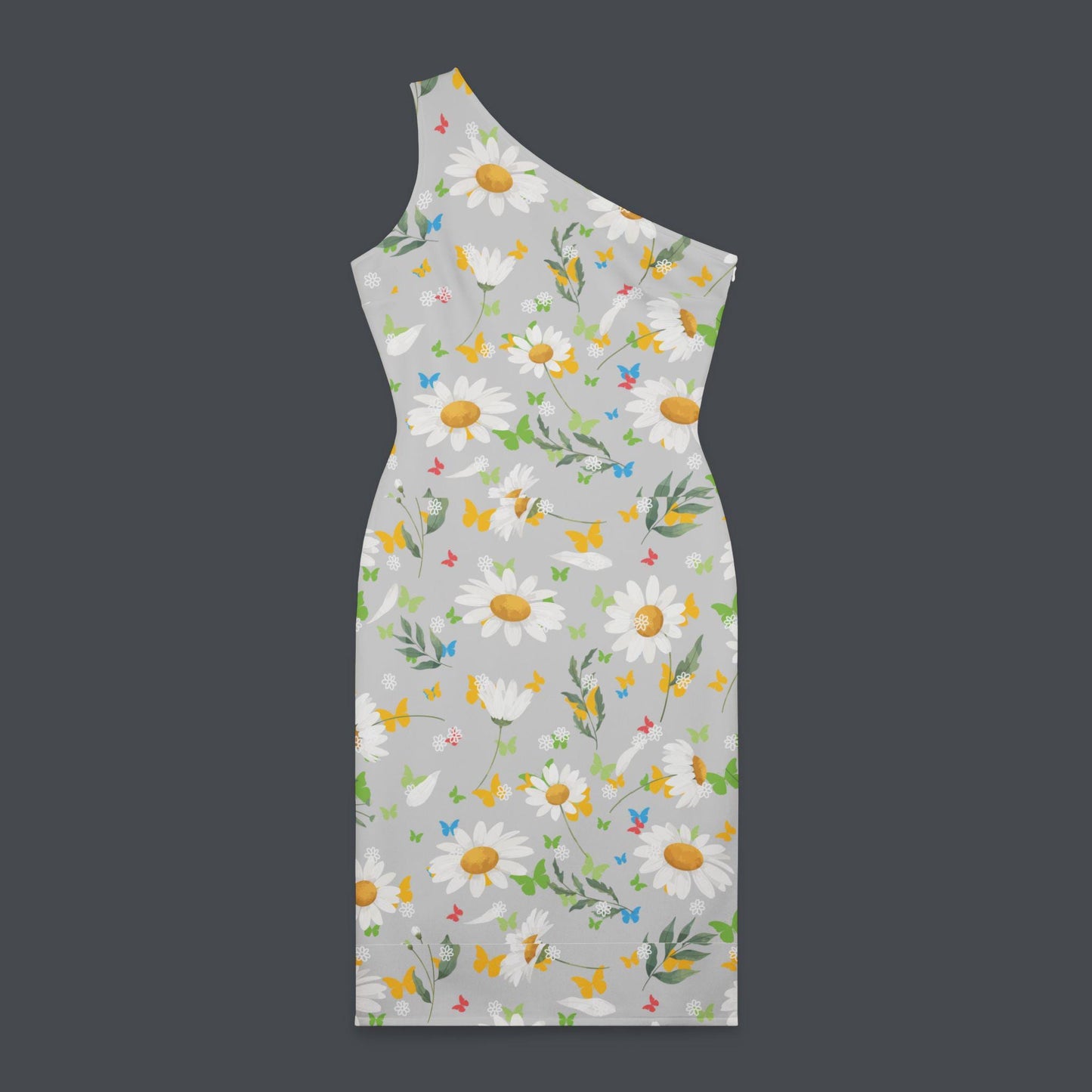 Shoulder Dress, Daisies on Soft Gray, Casual Spring Summer Dress, Pretty Feminine Floral, White Flower Print, Lunch Date Daywear, New Design