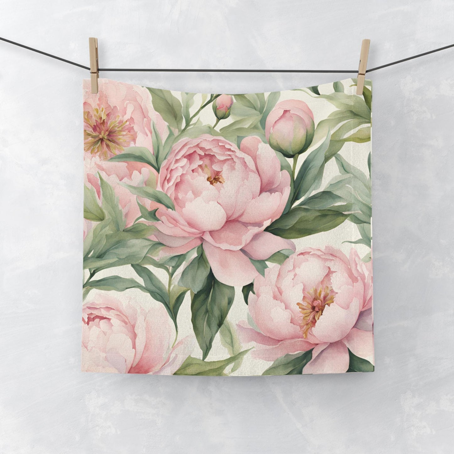 Face Towel - Pink Peony Summer Garden Soft Pretty Feminine, New Home Gift, Newlywed Present, Floral Bathroom Decor, Gift for Her