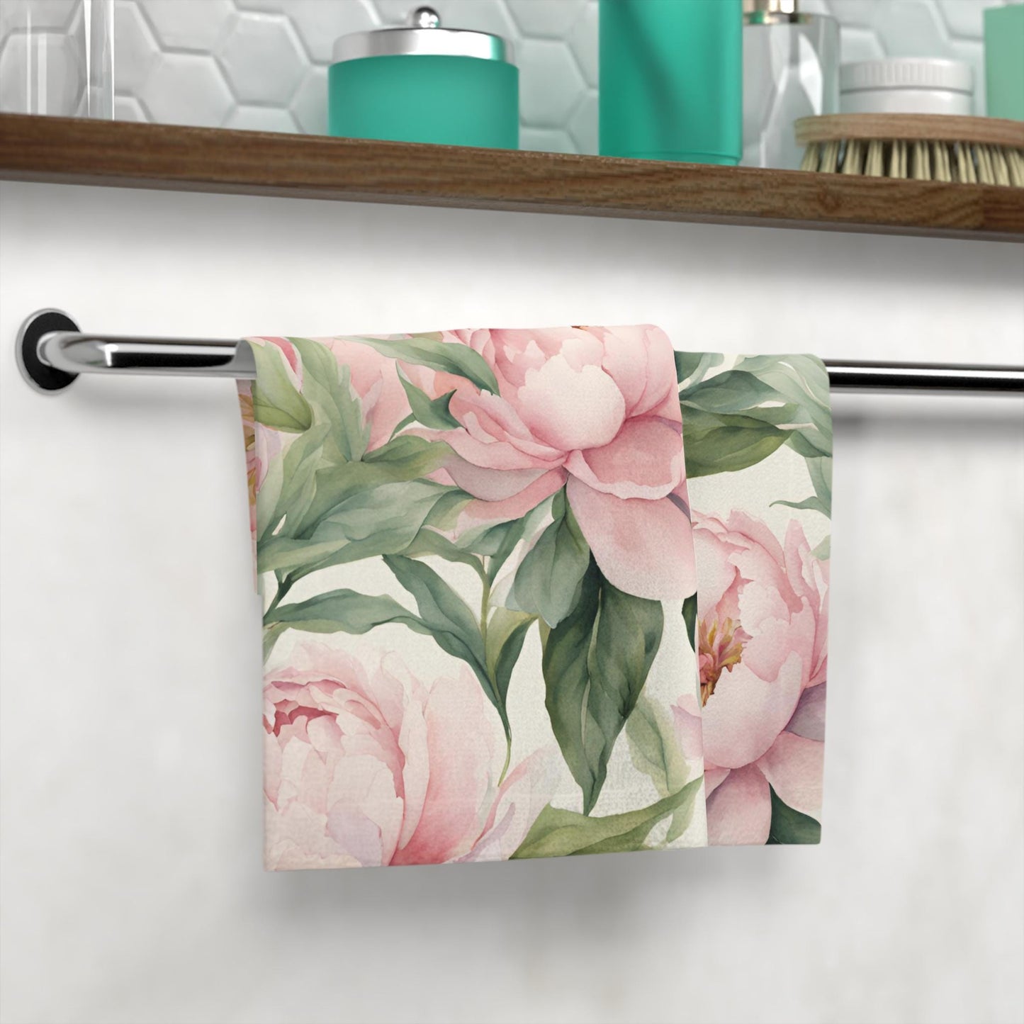 Face Towel - Pink Peony Summer Garden Soft Pretty Feminine, New Home Gift, Newlywed Present, Floral Bathroom Decor, Gift for Her