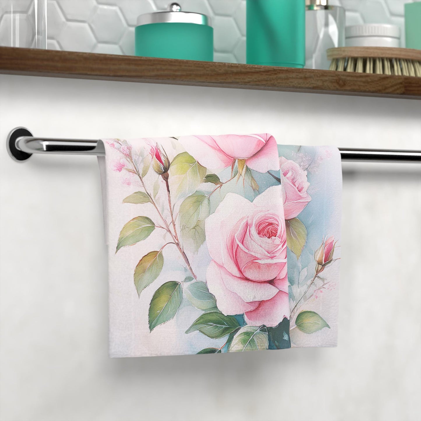 Face Towel, Soft Roses Floral Garden Design, Pretty Pink Lady Powder Room Decor, Original Prompts, Summer Spring Gift for Her, Bathroom