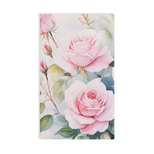 Hand Towel, Soft Pink Roses Lady Powder Room Summer Floral Theme Gardener Gift Pretty Flowers Rose Garden, Bathroom Decor Kitchen Towel Tea