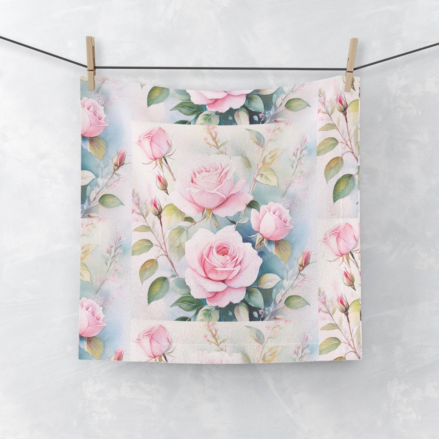 Face Towel, Soft Pink Roses Collage Ladylike Gardener Gift Summer Feminine Design, Pretty Flower Garden Towel, Gentle Floral Bathroom Decor,