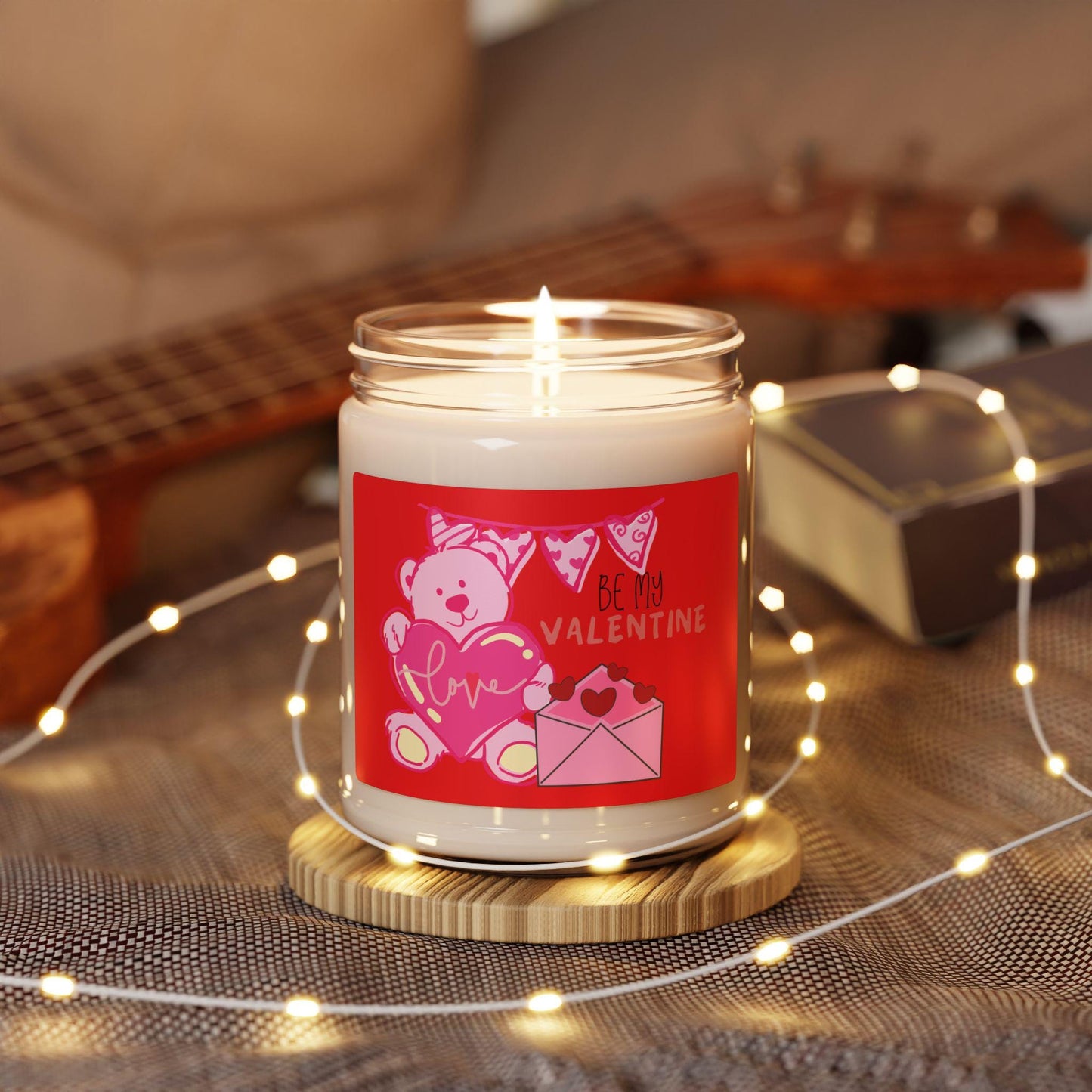 Soy Candle, Valentine's Day Teddy, Pink and Red Hearts, Romantic Gift for Girlfriend, Sweetheart, Love Gift, Scented Candle