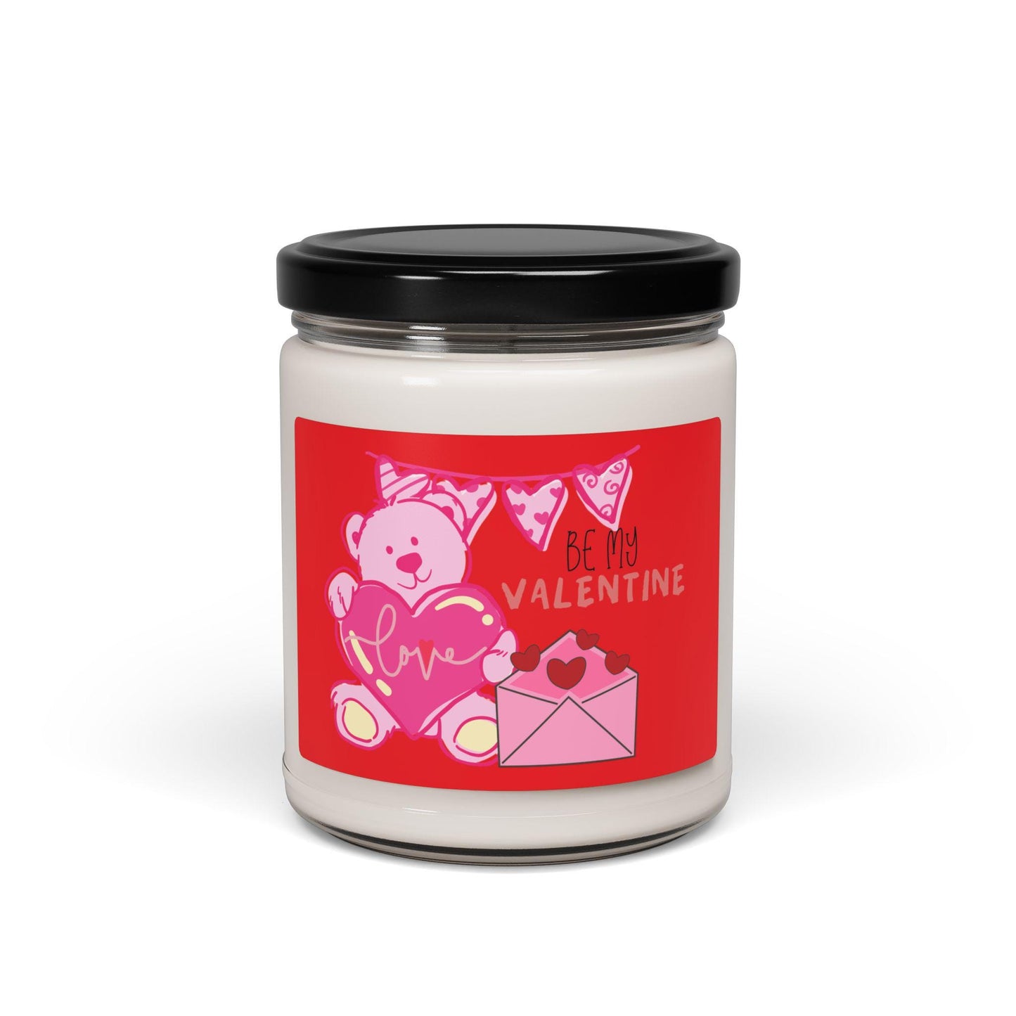 Soy Candle, Valentine's Day Teddy, Pink and Red Hearts, Romantic Gift for Girlfriend, Sweetheart, Love Gift, Scented Candle