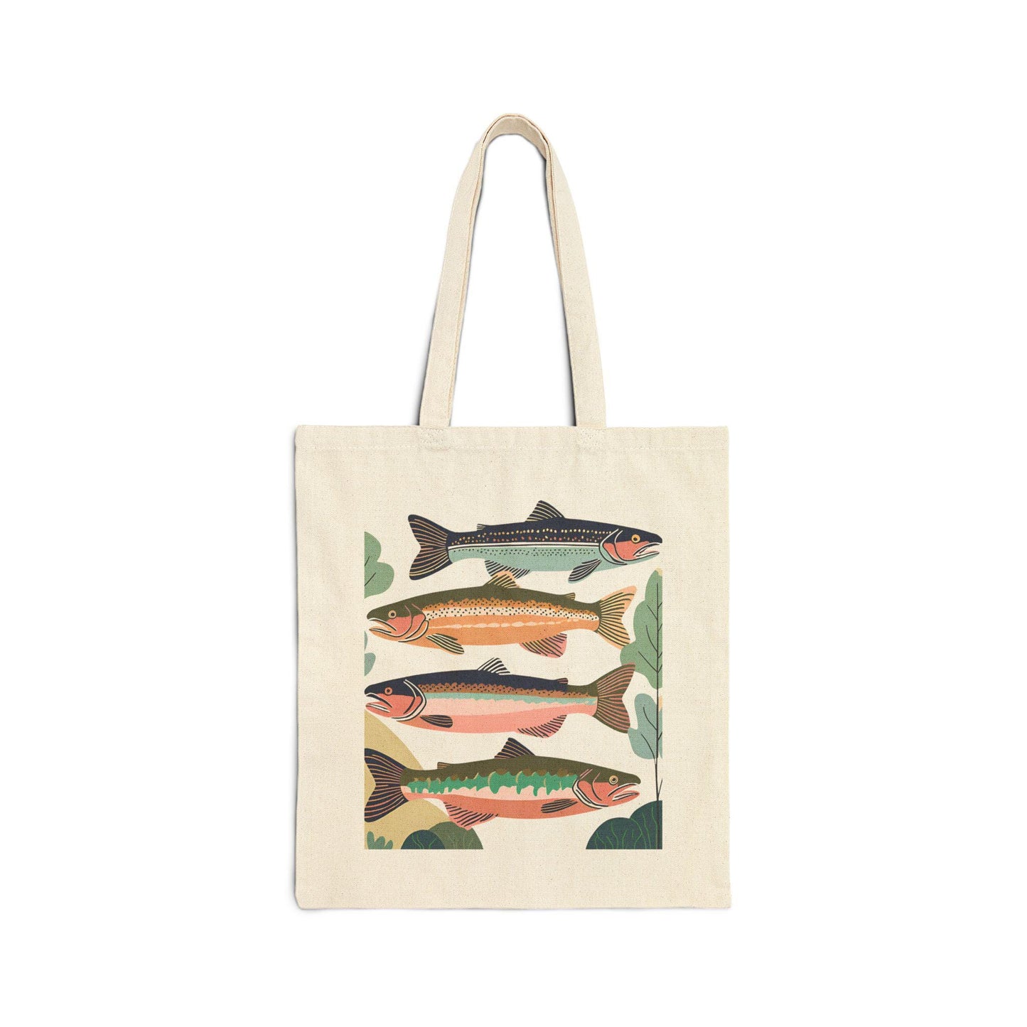 Fishing Tote Bag, Fisherman Gift, Lake Fish Woodland Design, Dad Gift, Colorful Accessories, Fun Fishing Theme Tote Bag