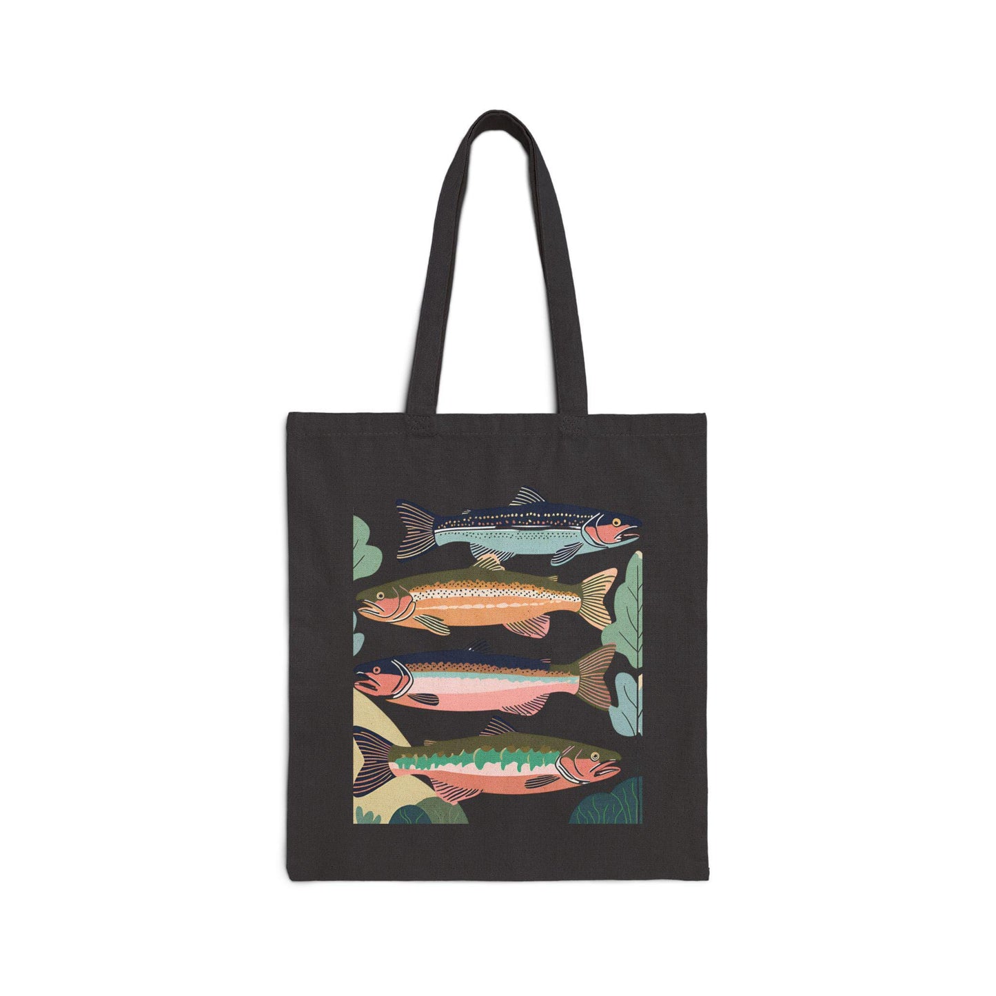 Fishing Tote Bag, Fisherman Gift, Lake Fish Woodland Design, Dad Gift, Colorful Accessories, Fun Fishing Theme Tote Bag