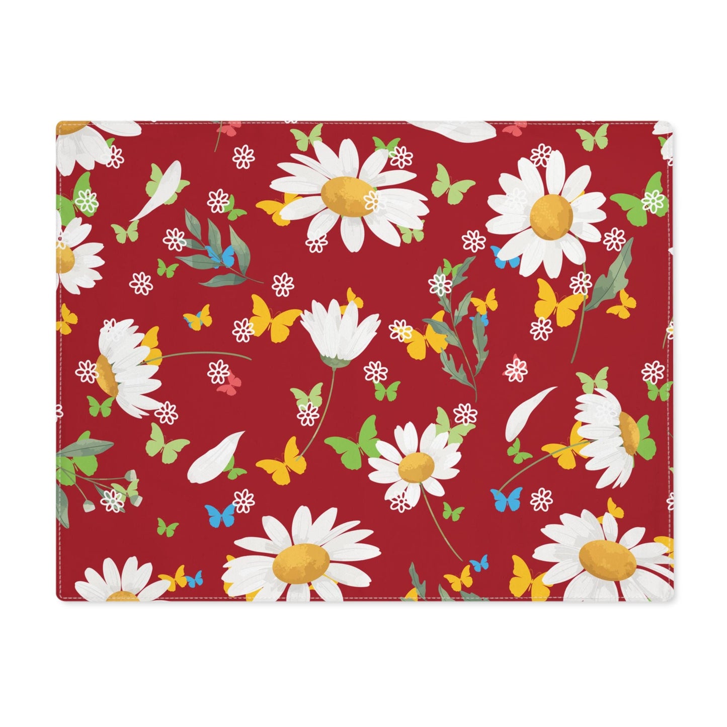 Placemat, 1pc - White Daisy Field on Rich Red Background, Spring Summer Decor, Table Setting, Lunch Table Decor, Casual Dining