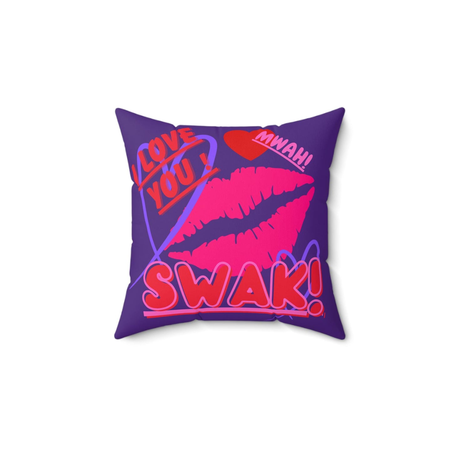 Valentine's Day Pillow, Spun Polyester Square Pillow, SWAK, Hot Purple Pink, Romantic Date Night Decor, Cozy Comfy, Sexy Pillow, Love Gift,