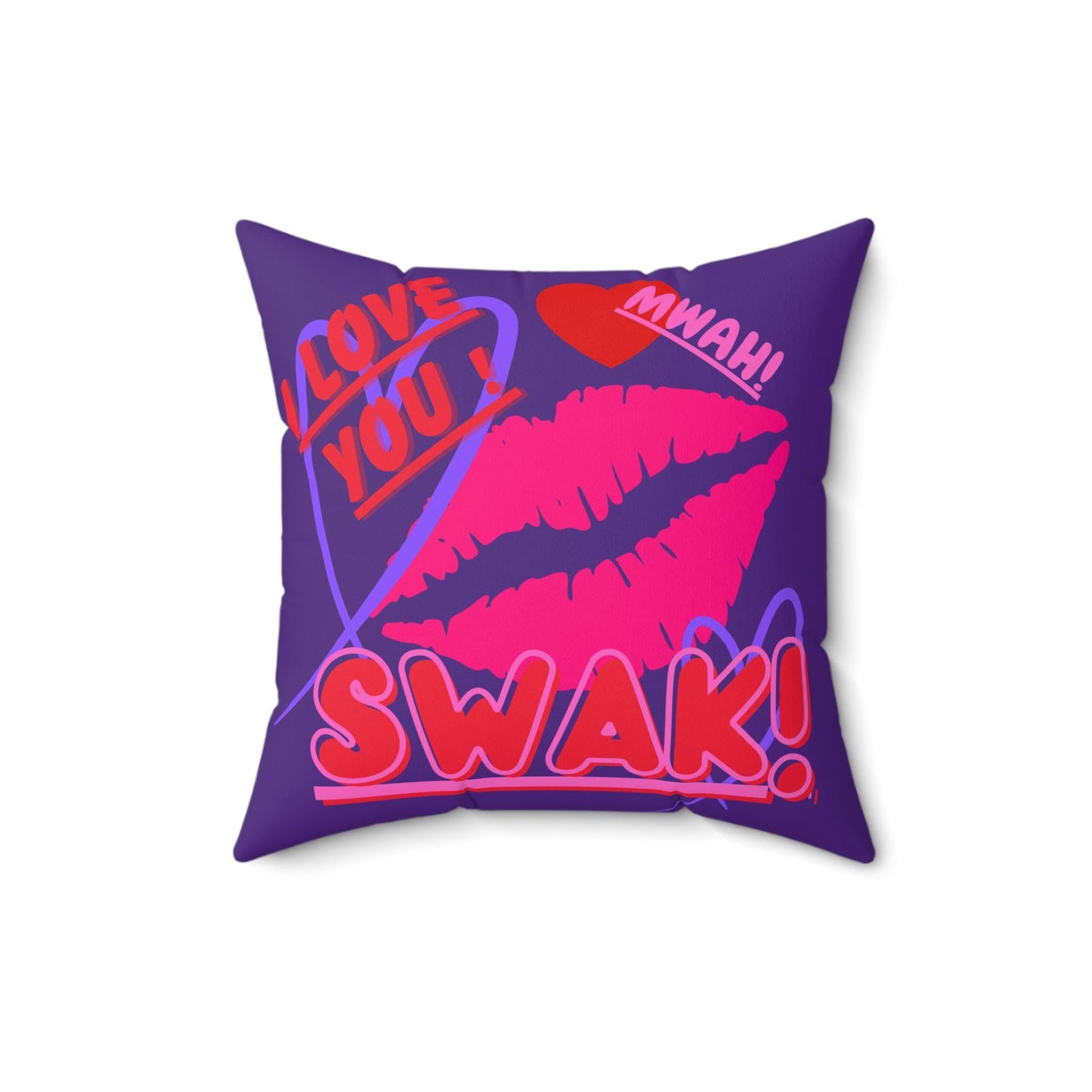 Valentine's Day Pillow, Spun Polyester Square Pillow, SWAK, Hot Purple Pink, Romantic Date Night Decor, Cozy Comfy, Sexy Pillow, Love Gift,