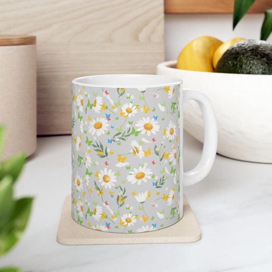 Charming Daisy Floral Ceramic Mug, Nature Lover Gift, Spring Decor, Tea Cup, Flower Enthusiast, Eco-Friendly Coffee Mug