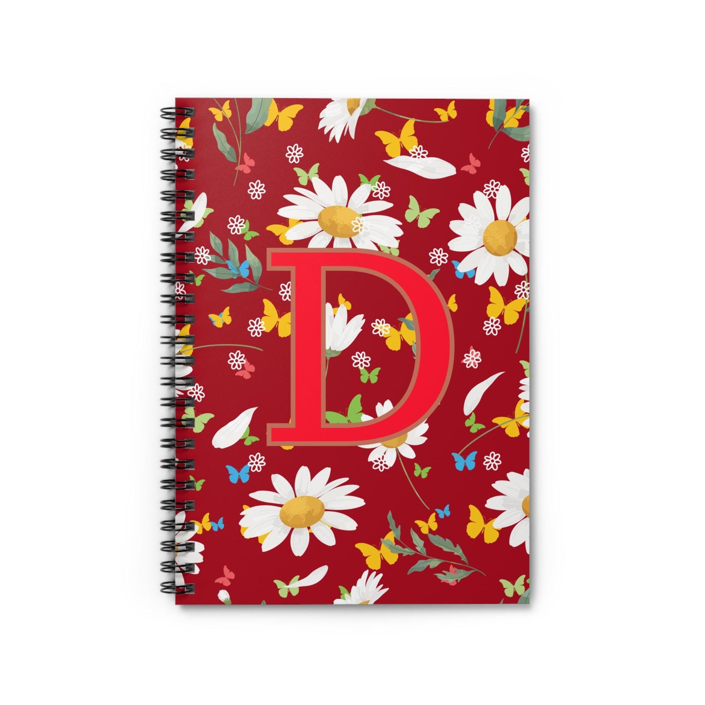 Personalized Floral Spiral Notebook - Bright Red Daisy Design, Custom Journal, Eco-Friendly Notepad, Gift for Her, School Supplies, Teacher