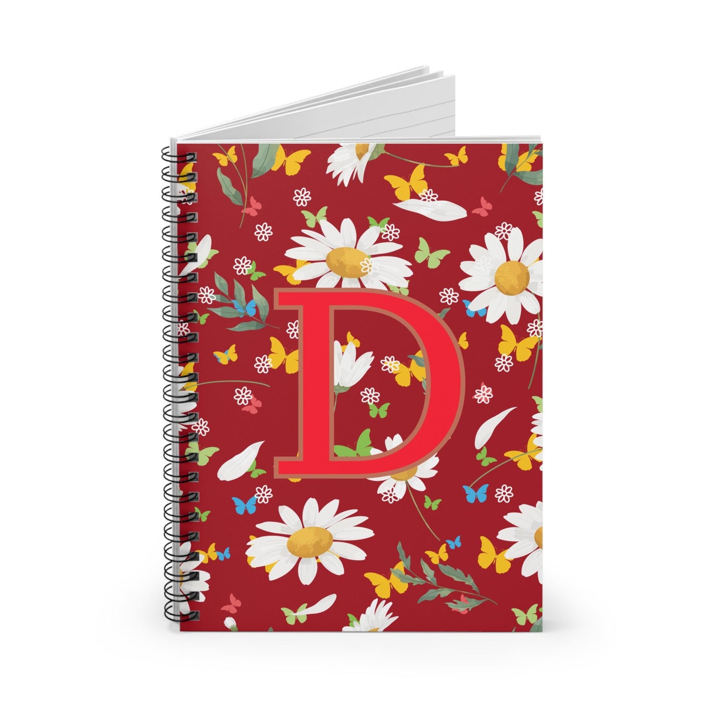 Personalized Floral Spiral Notebook - Bright Red Daisy Design, Custom Journal, Eco-Friendly Notepad, Gift for Her, School Supplies, Teacher