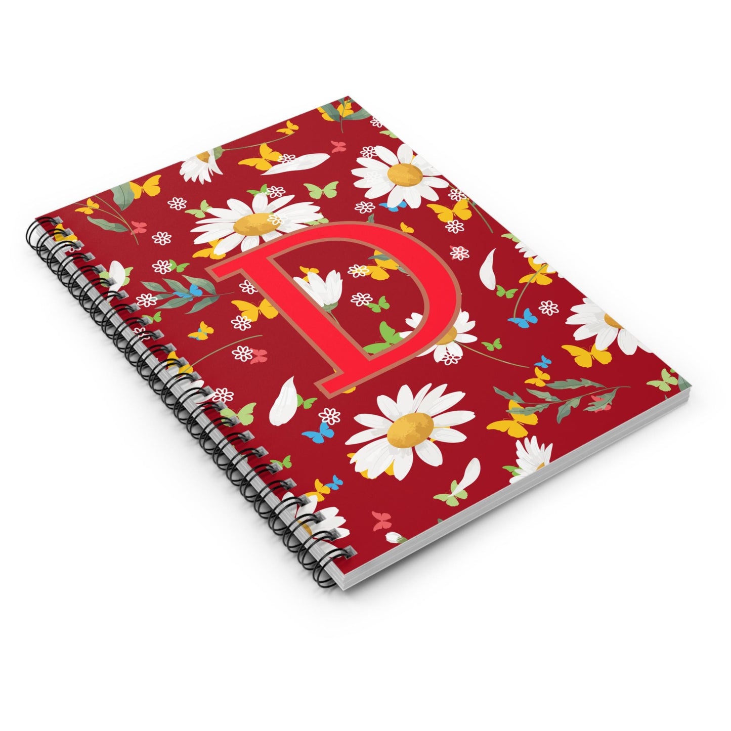 Personalized Floral Spiral Notebook - Bright Red Daisy Design, Custom Journal, Eco-Friendly Notepad, Gift for Her, School Supplies, Teacher