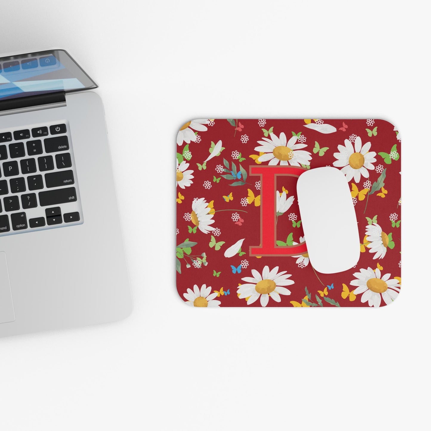 Floral Personalised Mouse Pad, Cute Desk Accessory, Office Gift, Computer Pad, Butterflies and Daisies Decor