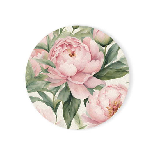 Floral Cork Back Coaster, Pink Peony, Elegant Drink Coaster, Home Decor Accents, Gift for Tea Lovers, Spring Housewarming Gift