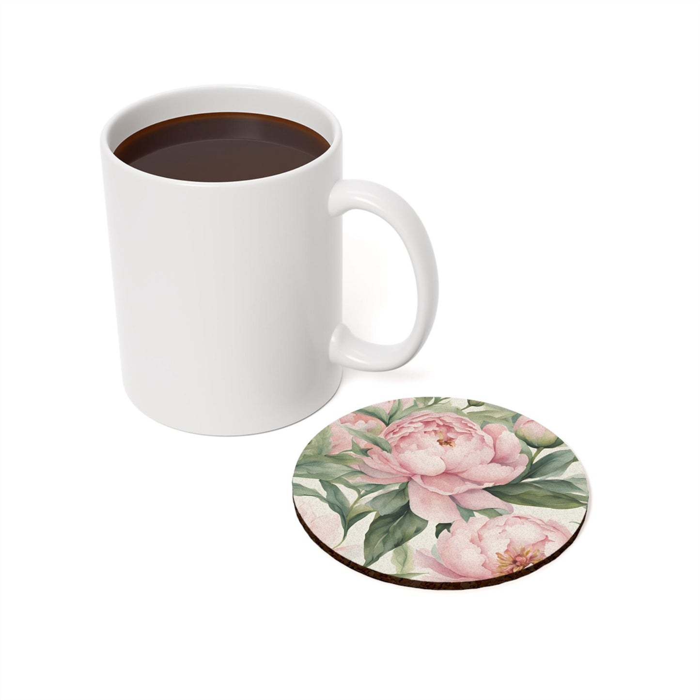 Floral Cork Back Coaster, Pink Peony, Elegant Drink Coaster, Home Decor Accents, Gift for Tea Lovers, Spring Housewarming Gift