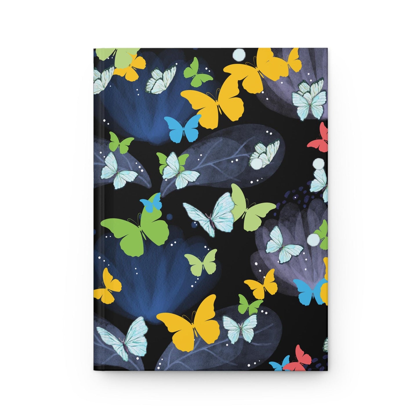 Matte Journal, Glowing Colorful Butterflies on Black, Bright Evening Ambience, Fun, Happy, Diary, Notebook, Sketchbook, Gift for Writers,