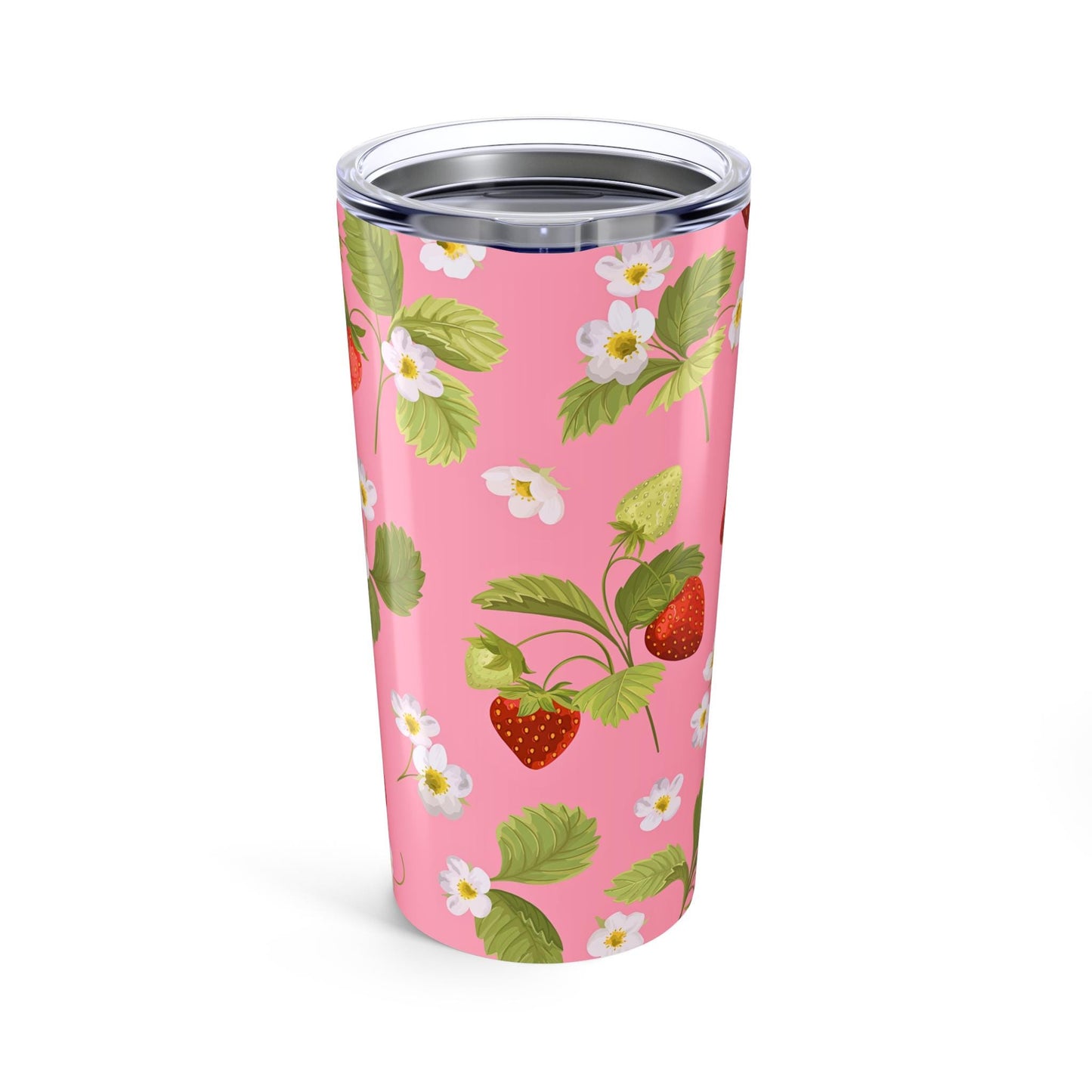 Tumbler 20oz, Garden Fresh Strawberry Floral Drinkware, Pretty Feminine Pink Summer Spring Cup, Fruit Lover Gift, Reusable Beverage