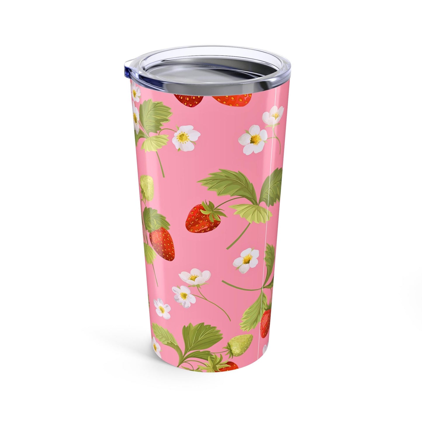 Tumbler 20oz, Garden Fresh Strawberry Floral Drinkware, Pretty Feminine Pink Summer Spring Cup, Fruit Lover Gift, Reusable Beverage