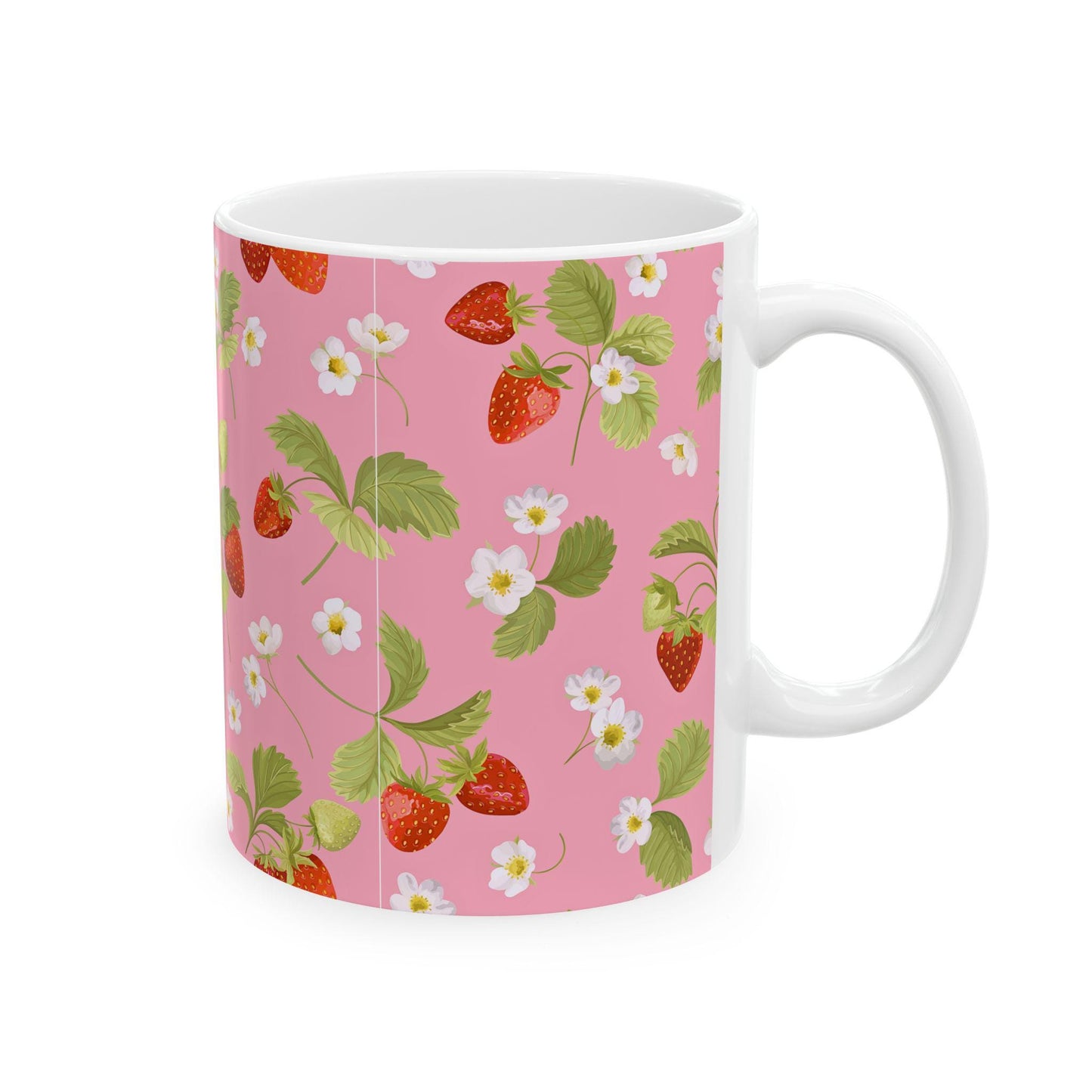 Strawberry Blossom Ceramic Mug | Pink Floral Coffee Cup, Gift for Gardeners, Summer Decor, Tea Lover's Mug, Cute Kitchenware