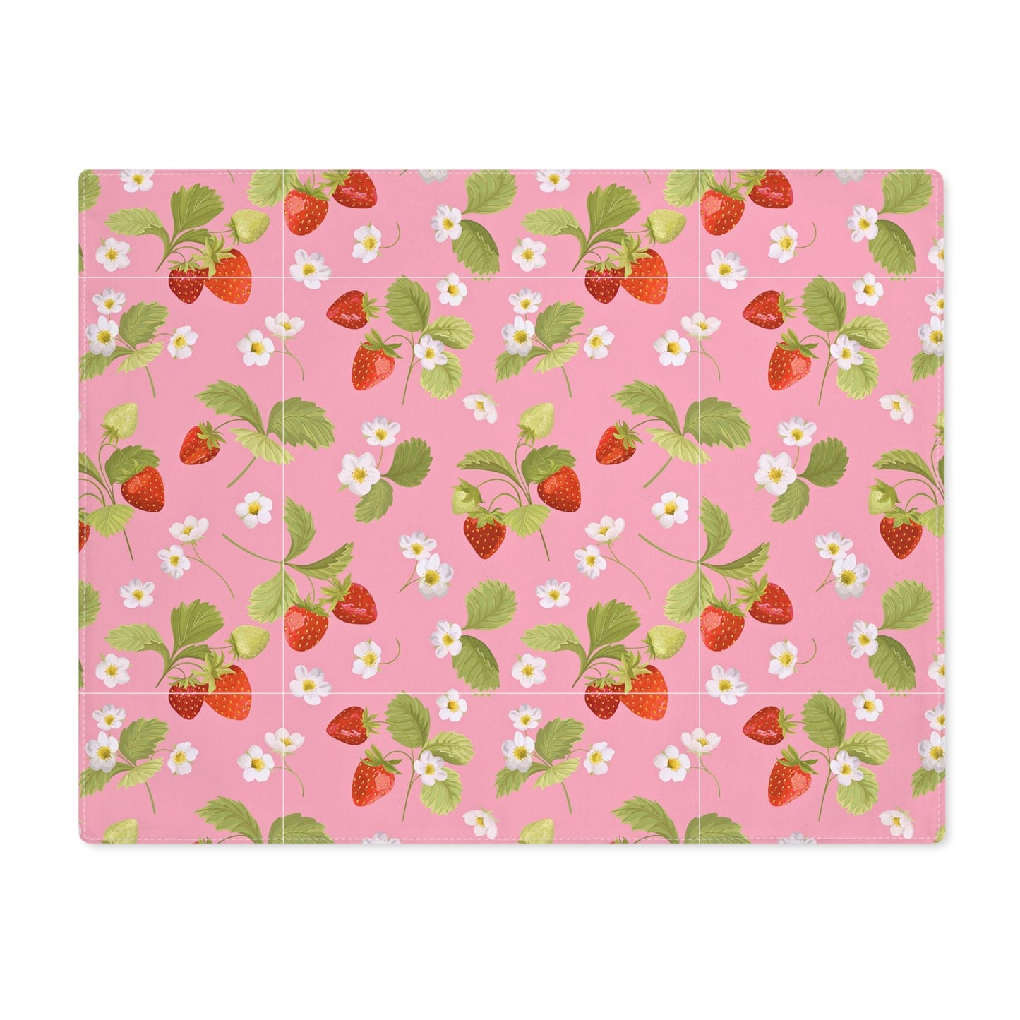 Placemat, 1pc - Pretty Pink Summer Strawberries, Girly Lunch Dining, Lovely Spring Table Decor, Casual Dining Mat