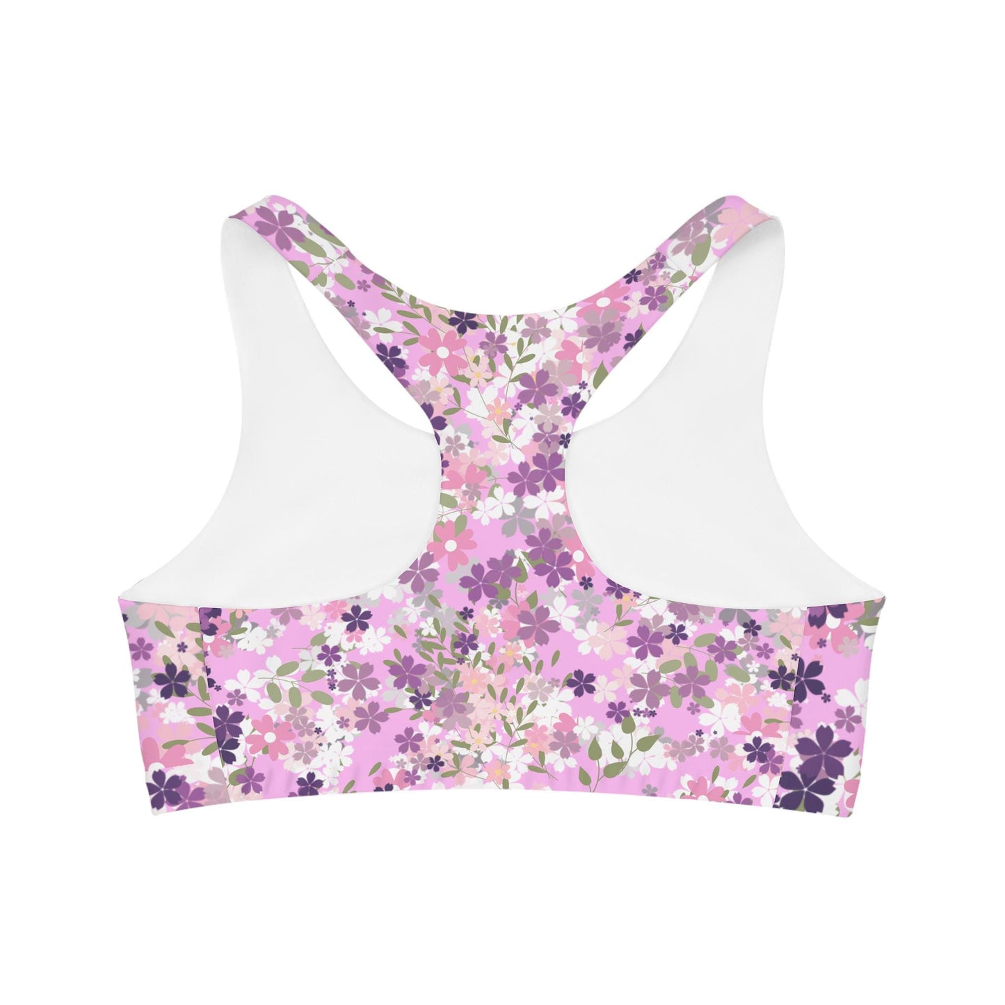 Floral Sports Bra, Feminine Workout Wear, Beauty vs Strength Athletic Bra, Purple Pink White, Gym Apparel, Fitness Top, Activewear, Yoga