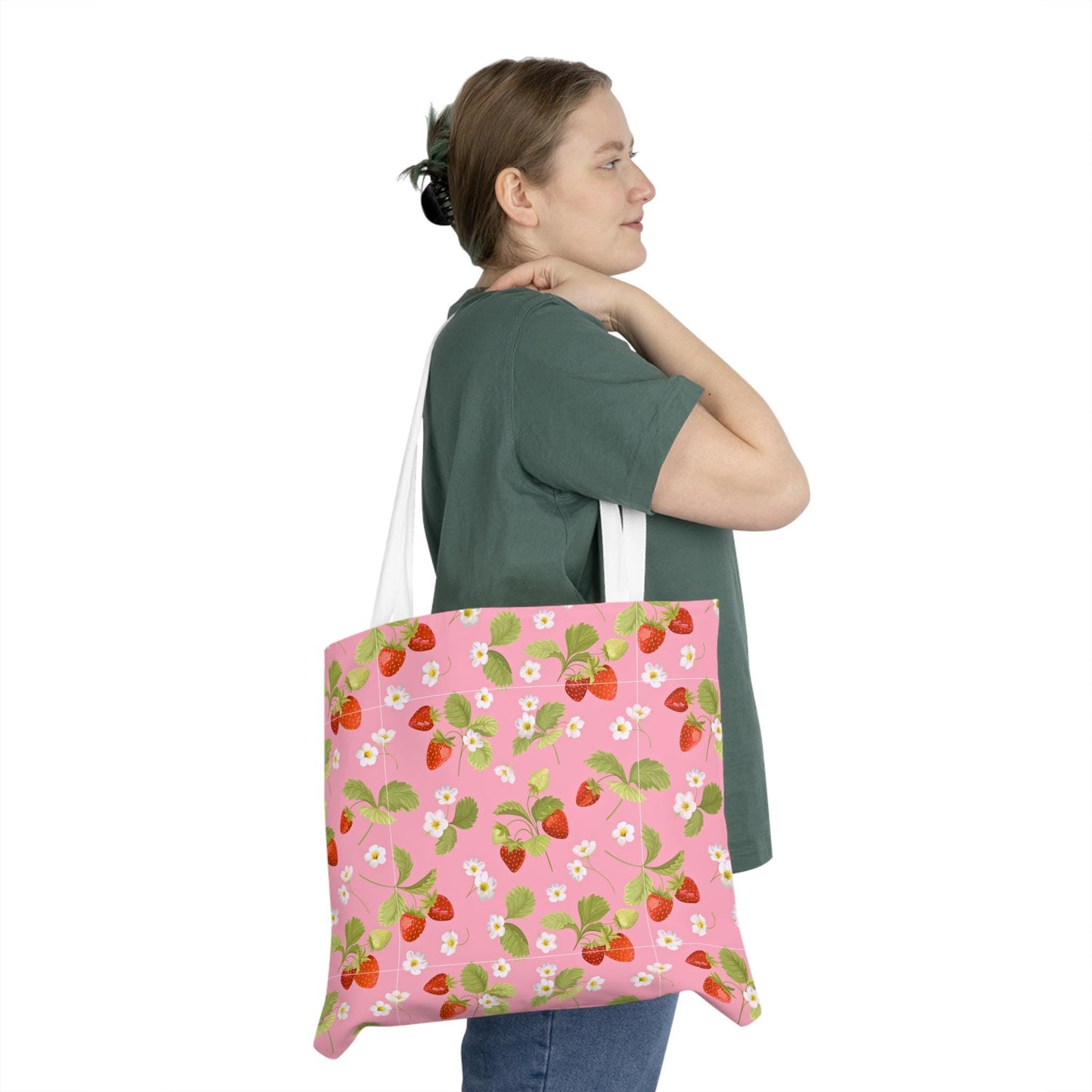 Strawberry Shoulder Tote Bag - Perfect for Farmer's Market Shopping and Day Trips, Girly Girl Pink Design, Extra Bag for Weekends, Summer