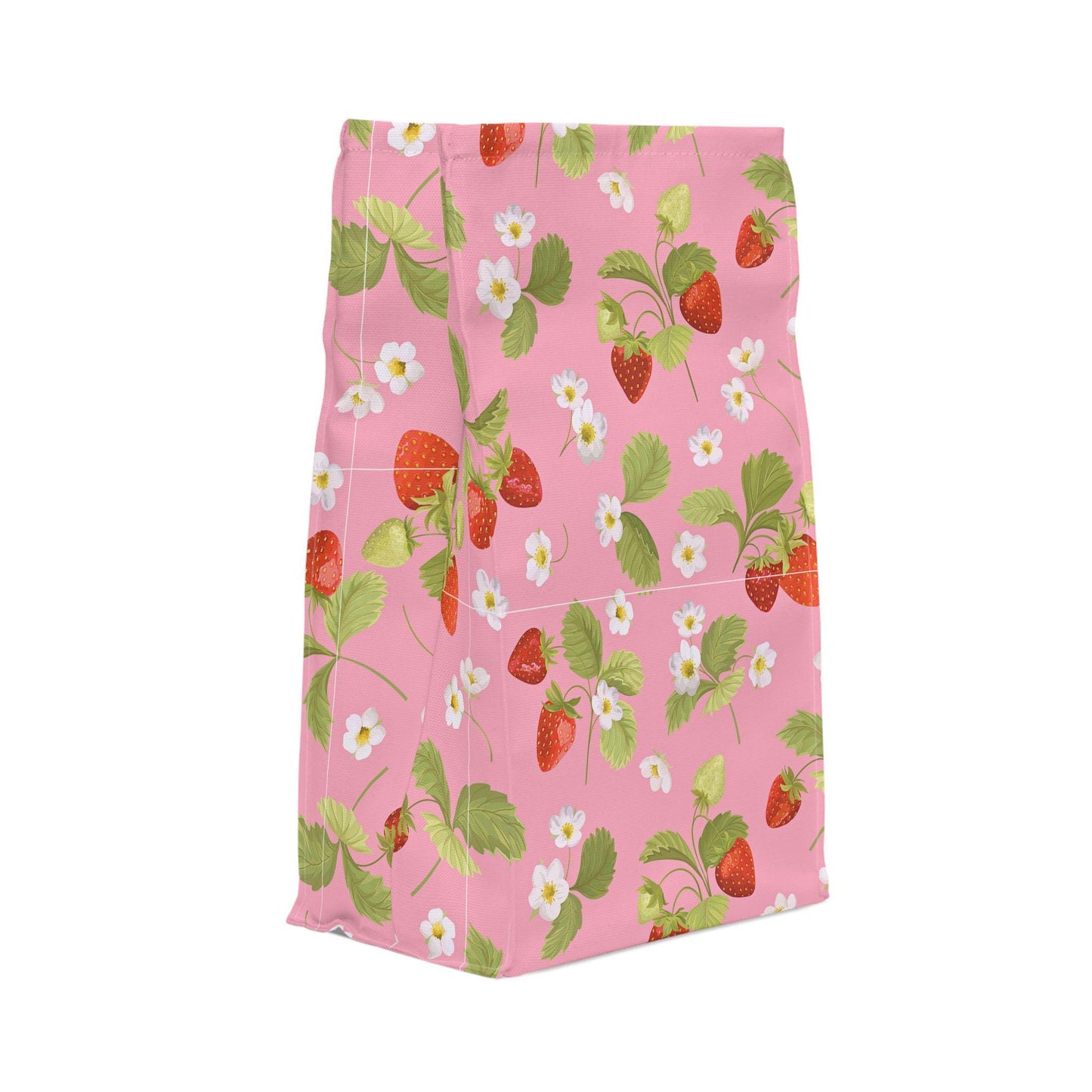 Polyester Lunch Bag, Fresh Pretty Summer Strawberries on Pink, Girly Girl, Garden Day Trip, Pretty, Coquette Aesthetic, Insulated Lunch