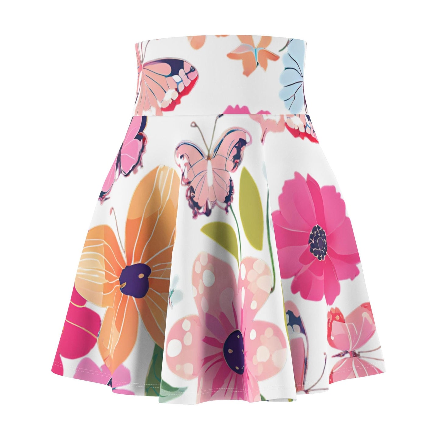 Floral Butterfly Skater Skirt, Women's Summer Fashion, Garden Print, Girly Girl Clothing, Fun A-Line Skirt