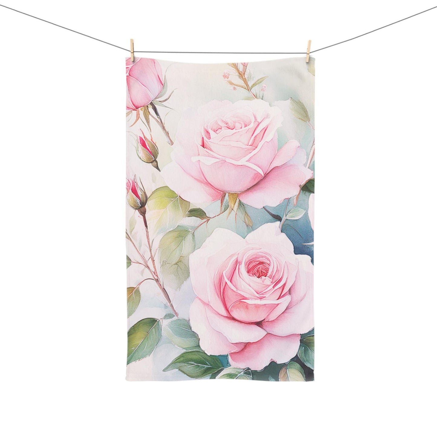 Hand Towel, Soft Pink Roses Lady Powder Room Summer Floral Theme Gardener Gift Pretty Flowers Rose Garden, Bathroom Decor Kitchen Towel Tea