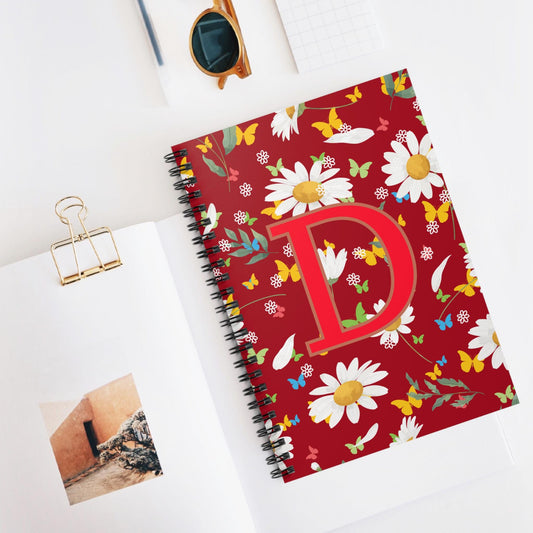 Personalized Floral Spiral Notebook - Bright Red Daisy Design, Custom Journal, Eco-Friendly Notepad, Gift for Her, School Supplies, Teacher