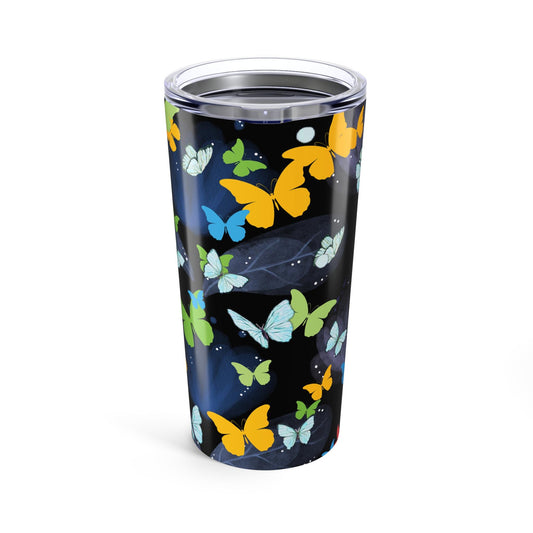 Butterfly Tumbler 20oz, Colorful Nature Theme, Bright Happy Colors, Pretty Fun Cup, Gift for Nature Lover, Black Background Drinkware,