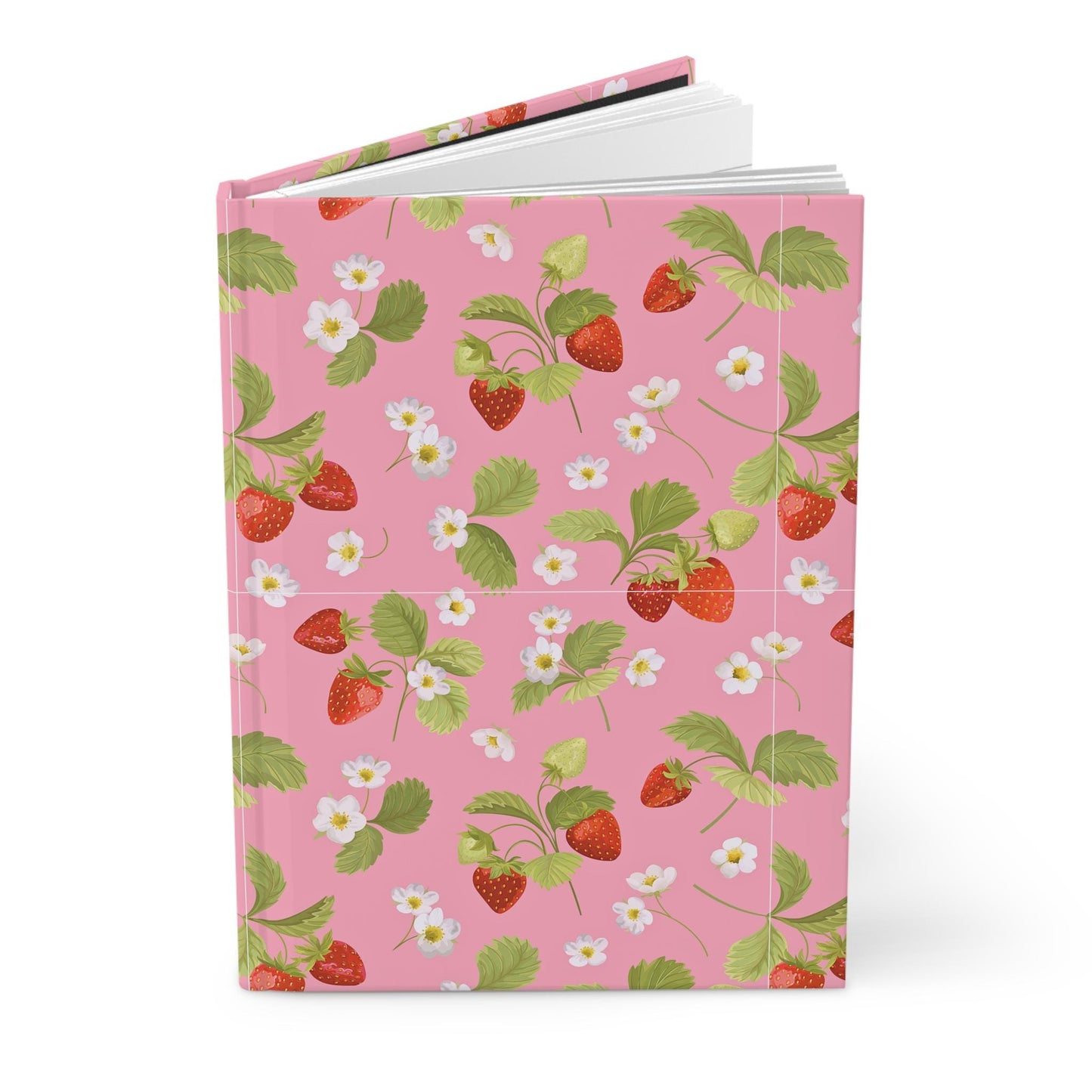 Hardcover Journal Matte - Fresh Summer Garden Strawberries Pink Feminine Coquette Summer Spring Pretty, Diary Notebook Pink Strawberry Cute