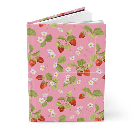 Hardcover Journal Matte - Fresh Summer Garden Strawberries Pink Feminine Coquette Summer Spring Pretty, Diary Notebook Pink Strawberry Cute