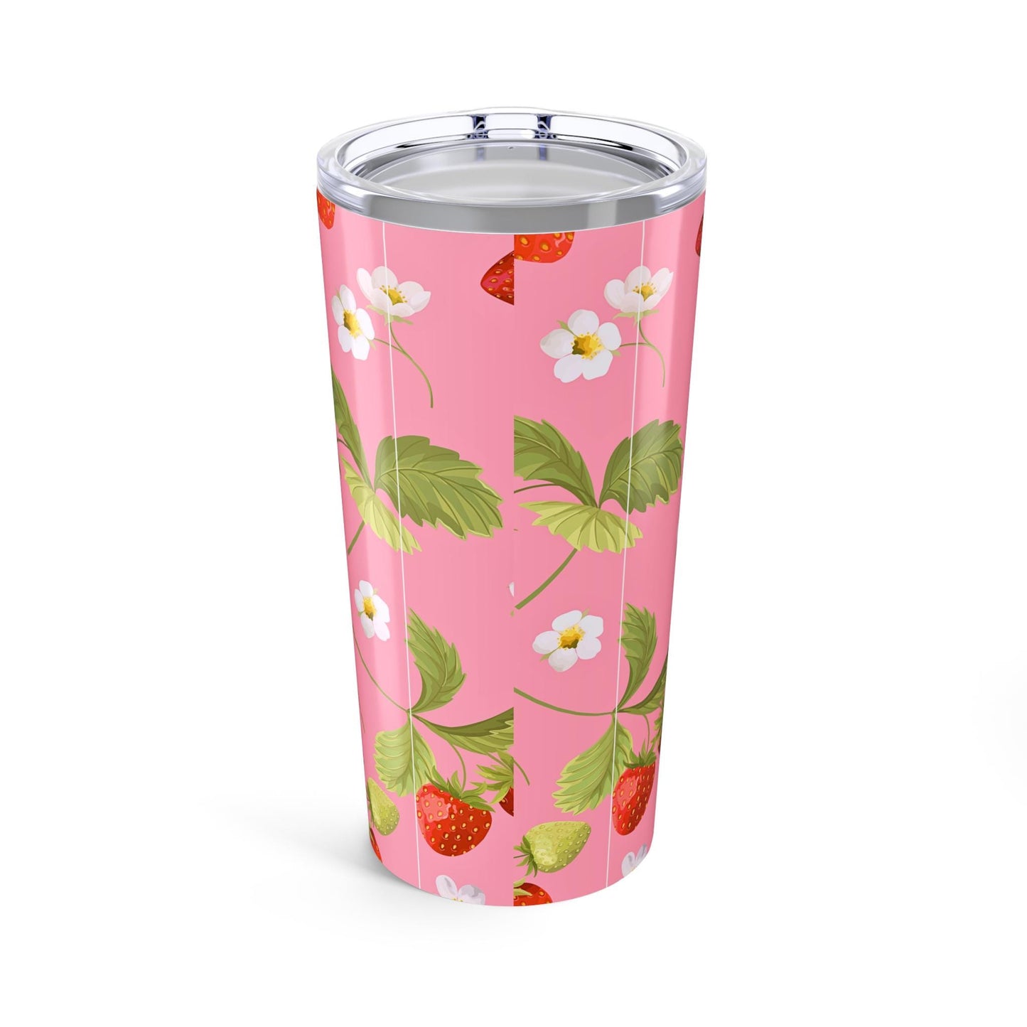 Tumbler 20oz, Garden Fresh Strawberry Floral Drinkware, Pretty Feminine Pink Summer Spring Cup, Fruit Lover Gift, Reusable Beverage