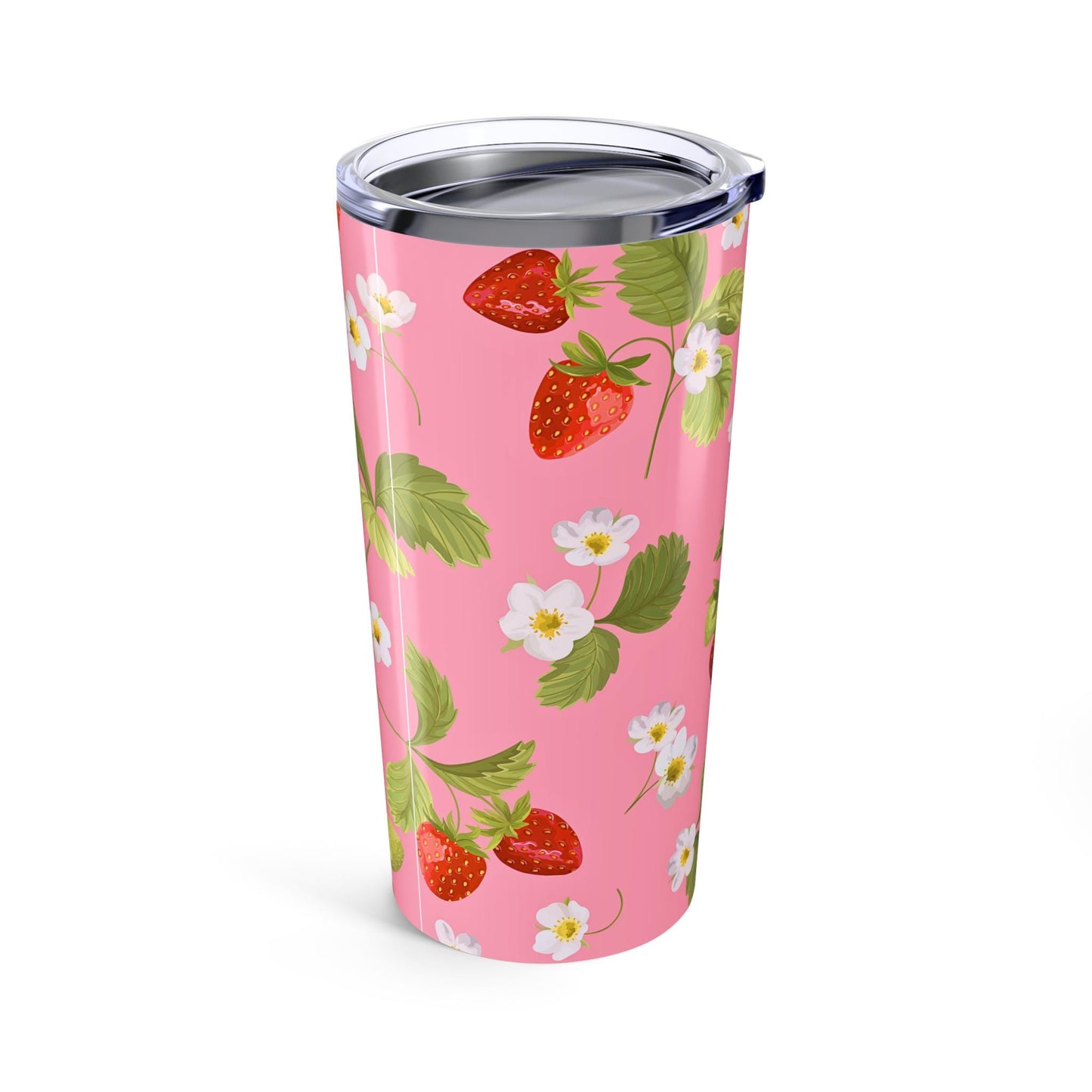 Tumbler 20oz, Garden Fresh Strawberry Floral Drinkware, Pretty Feminine Pink Summer Spring Cup, Fruit Lover Gift, Reusable Beverage