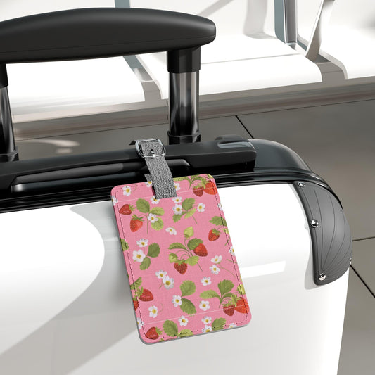 Luggage Tag, Fun Strawberry Design, Garden Fresh Strawberries on Pink, Pretty, Girly, Cute, Spring, Summer, Travel, Rectangle Shape