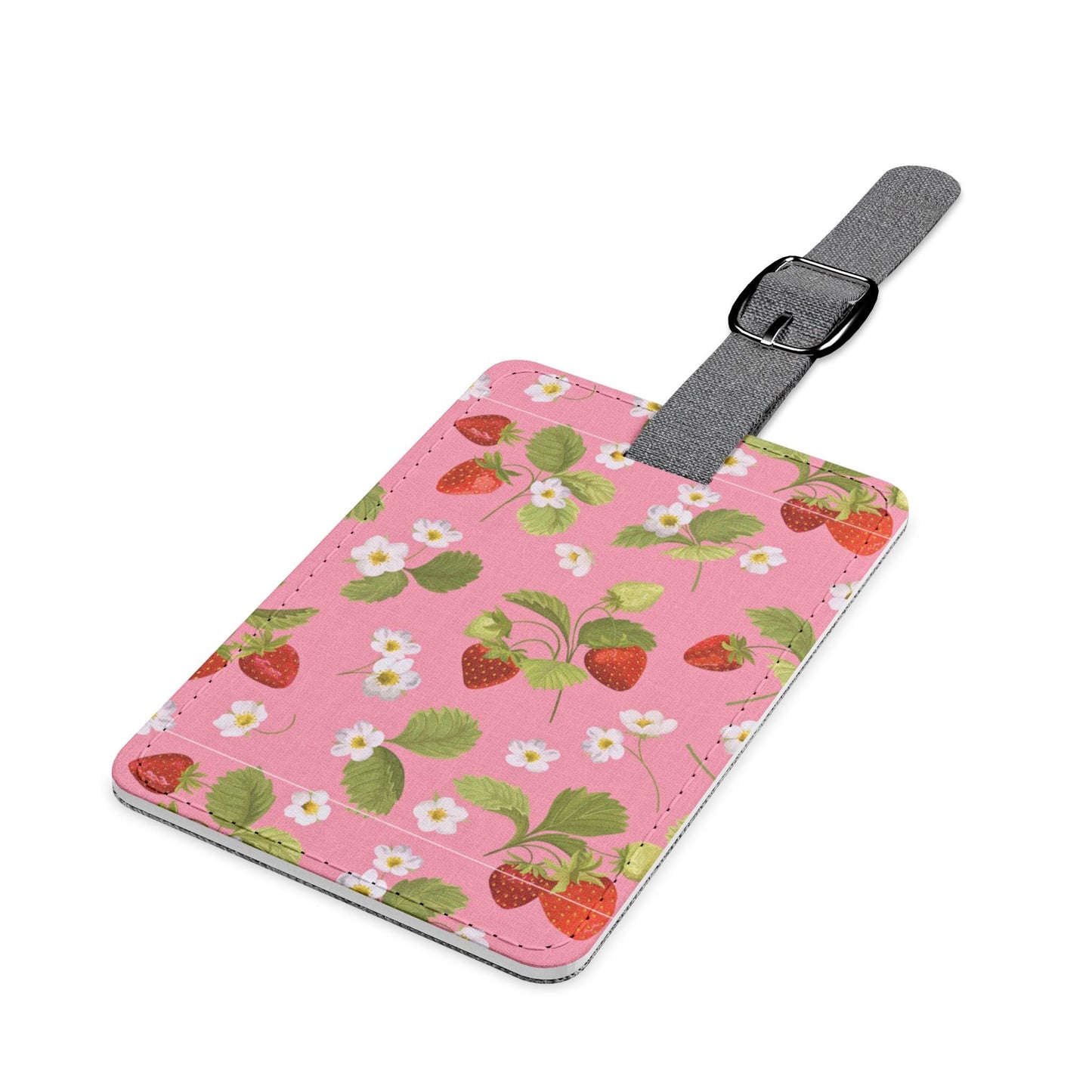 Luggage Tag, Fun Strawberry Design, Garden Fresh Strawberries on Pink, Pretty, Girly, Cute, Spring, Summer, Travel, Rectangle Shape