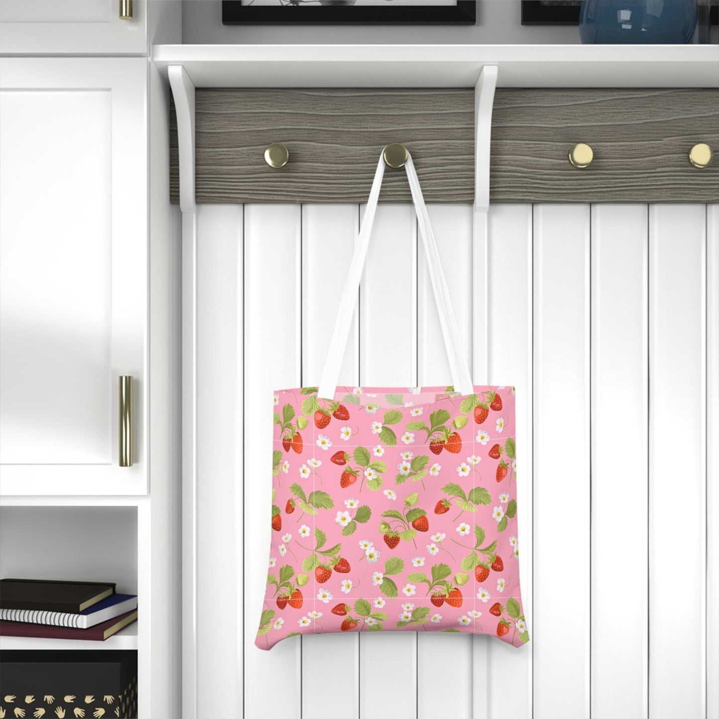 Strawberry Shoulder Tote Bag - Perfect for Farmer's Market Shopping and Day Trips, Girly Girl Pink Design, Extra Bag for Weekends, Summer